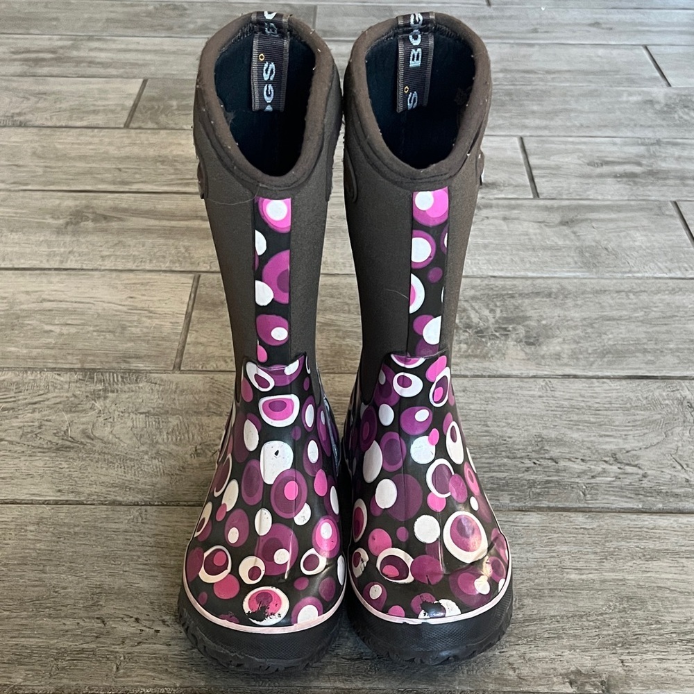 BOGS Kids Insulated Waterproof Winter Boots Brown Purple Polka Dot size 2